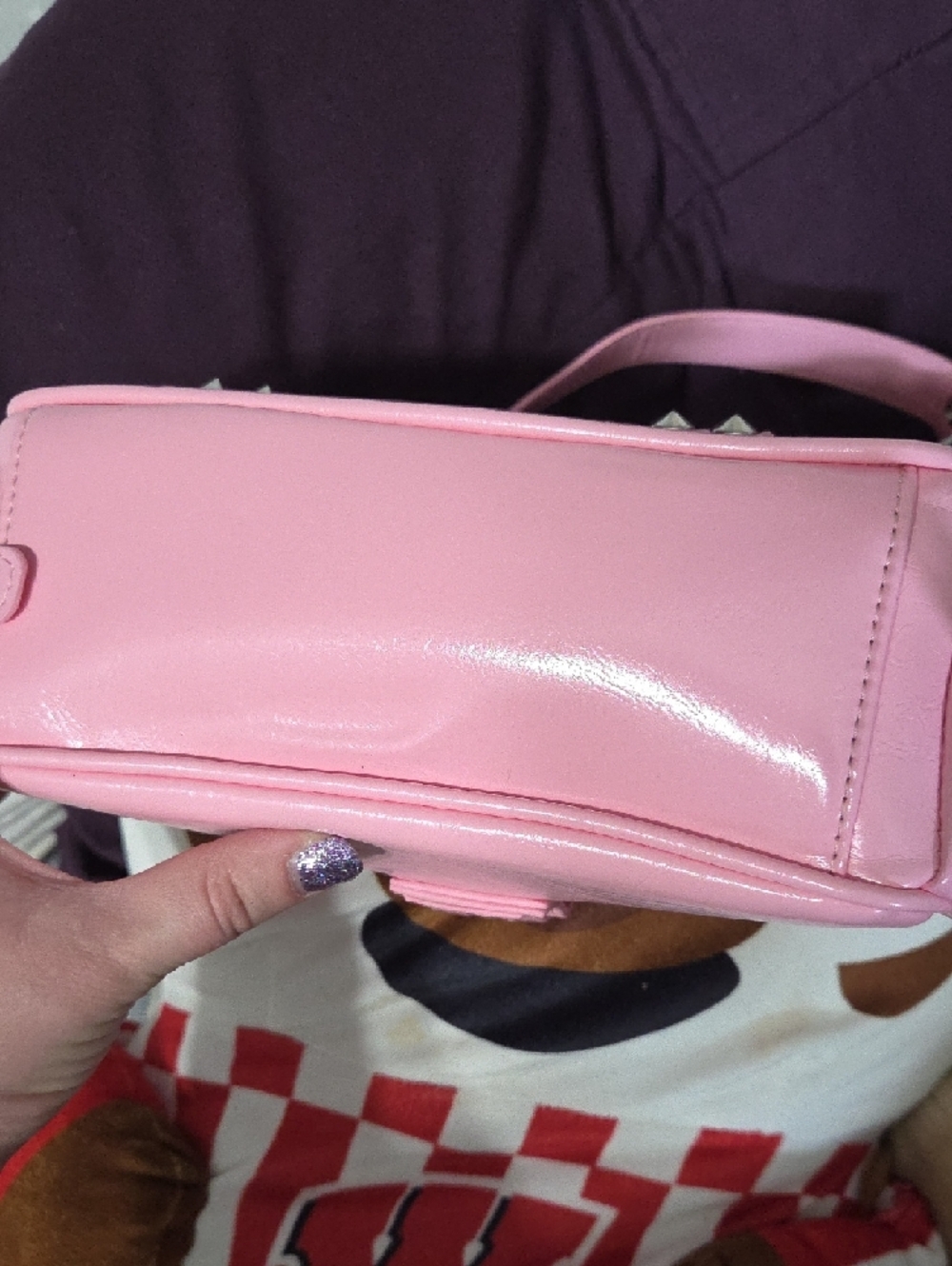 Studded Pink Shoulder Bag with Buckle Accent - Picture 6 of 6
